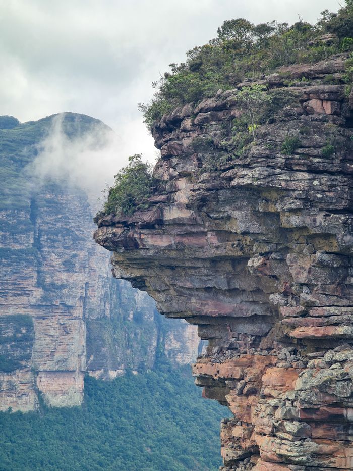 Stunning view of rock formations and lush greenery at Chapada Diamantina National Park, Palmeiras, Brazil.